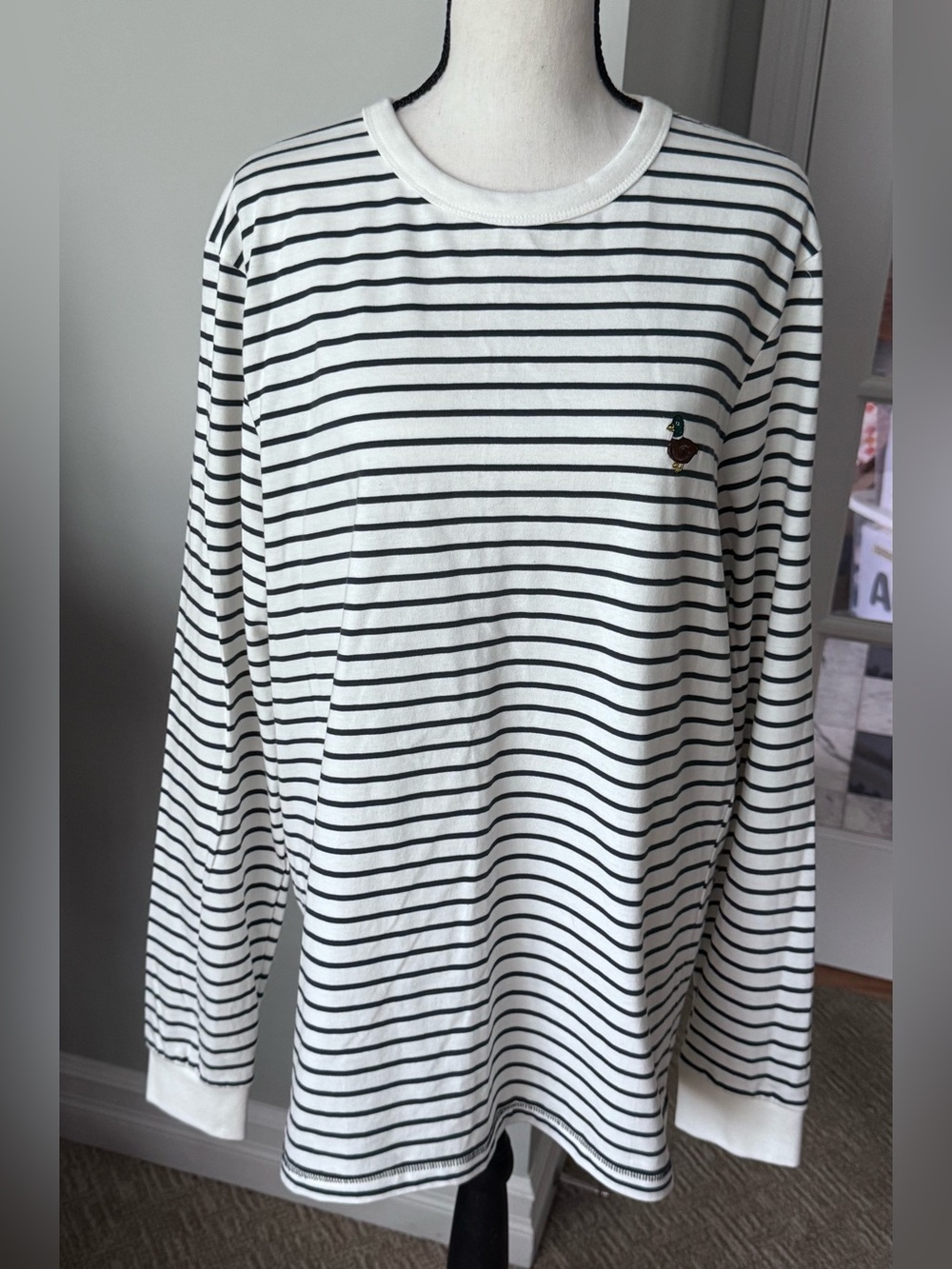 Cactus Man by Ricky Singh striped long sleeve tee L mallard duck coastal Preppy